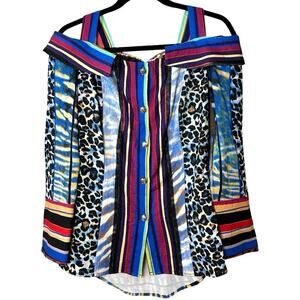 Alberto Makali Women’s Off The Shoulder Multi-Pattern Boho Blouse Size Medium